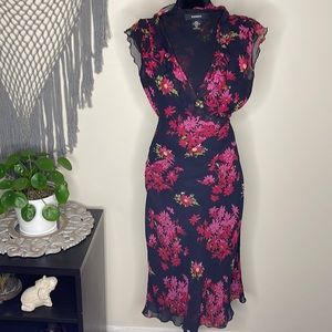 Black dress with pink and red flowers